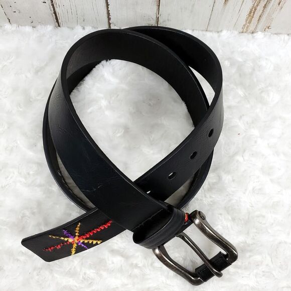 TOUGERJOY Leather Embroidered Belt Black Size 41 - Picture 9 of 9